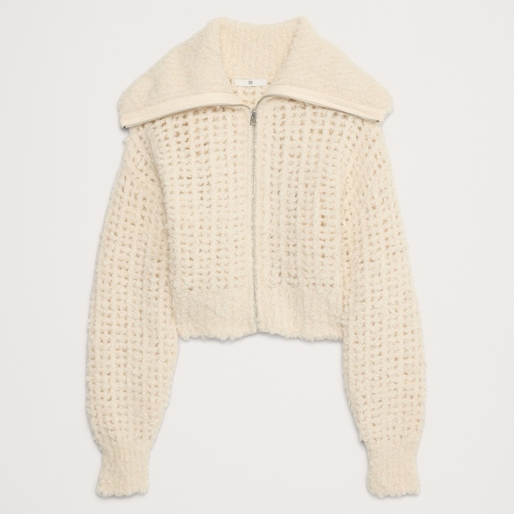 NWT Banana Republic ALPACA-WOOL BOUCLÉ ZIP-FRONT SWEATER - Picture 4 of 8